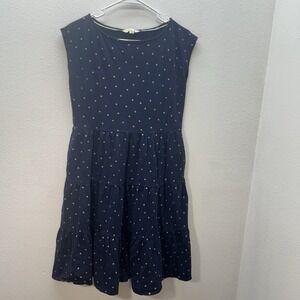 BODEN Polka Dot Tiered Cotton Modal Dress Sz 4 Long Navy Boat Neck Cap Sleeve